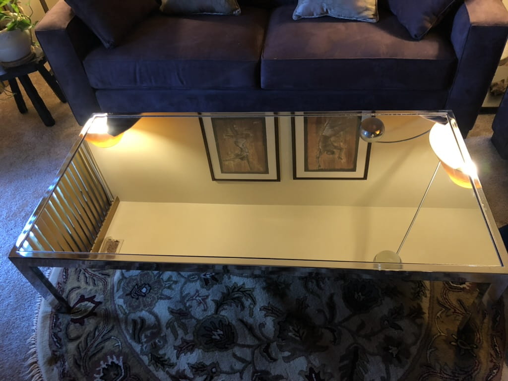 Custom glass coffee table top installation