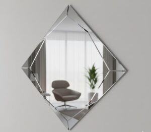 Custom diamond-shaped mirror installation